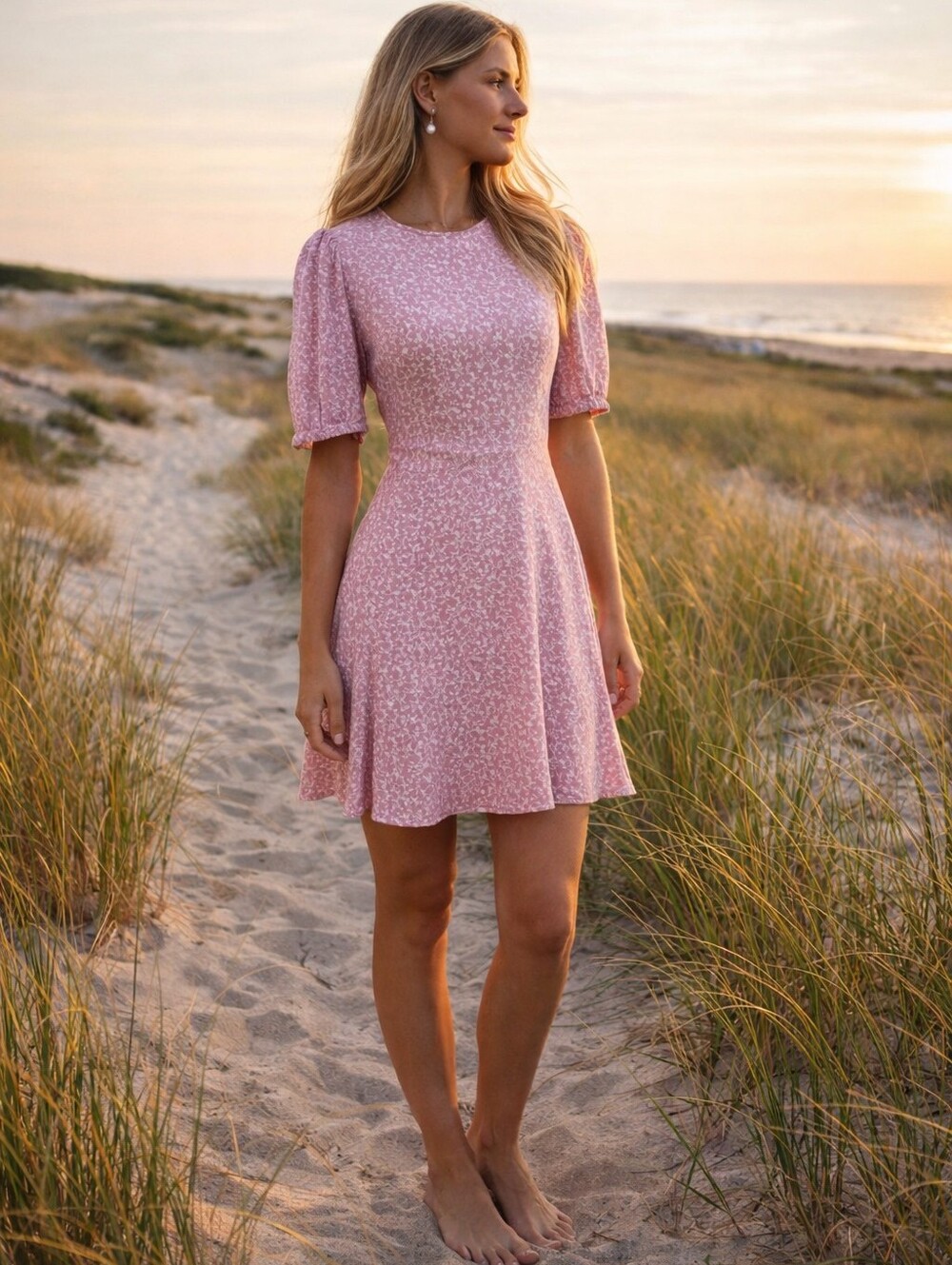 & Other Stories Floral Mini Dress Lilac Puff Sleeve Fit Flare Size 2